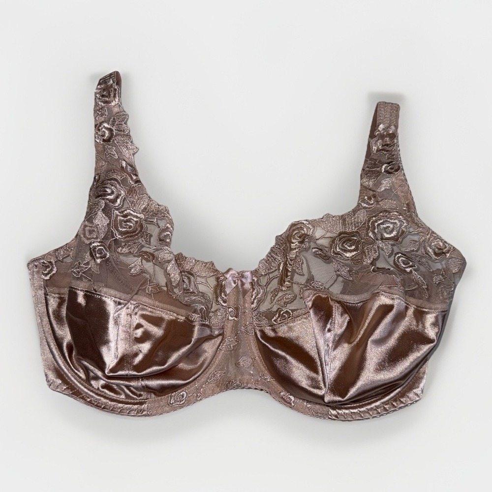 Fantasie Underwire Full Coverage Bra 32H Satin Lace Beige Unlined Bows